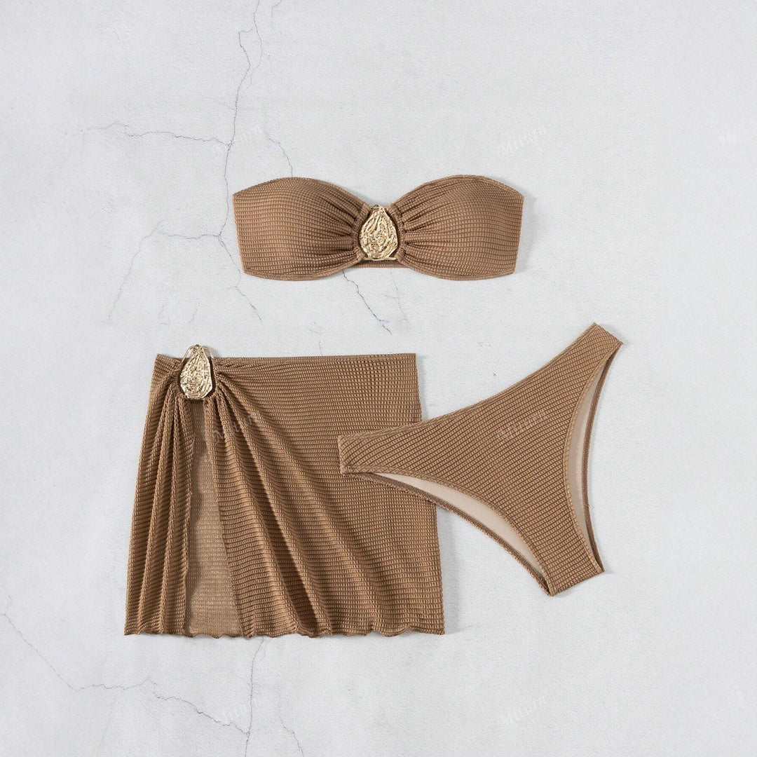 Damen Bandeau-Bikini-Set mit dekorativem Wickelrock EB