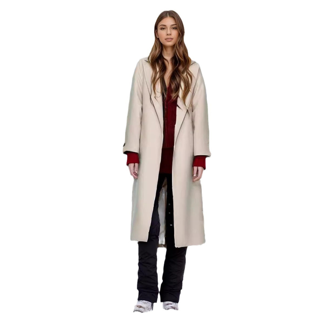 Damen stilvoller mantel mit breitem Kragen und Taillengürtel EB