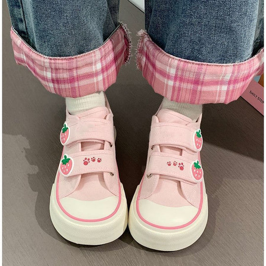 Damen Freizeit-Sneaker mit niedlichen Erdbeer-Applikationen und praktischem Klettverschluss EB