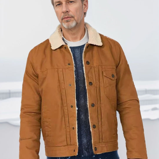 Herren gefütterte Denimjacke mit Teddykragen und praktischen Taschen EB