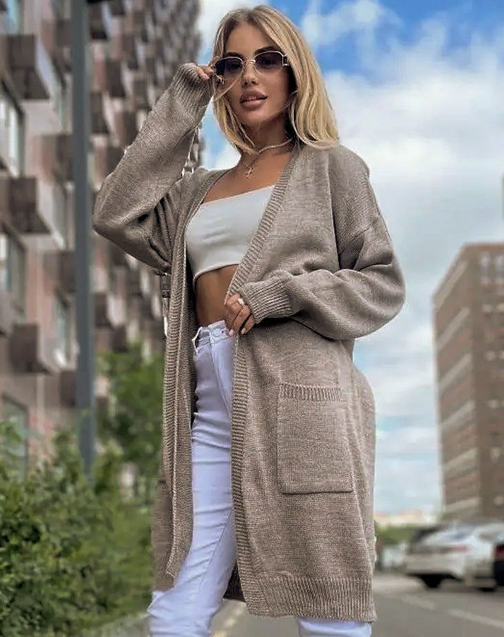 Damen gemütliche Strickjacke mit praktischen Taschen und offenem Schnitt EB