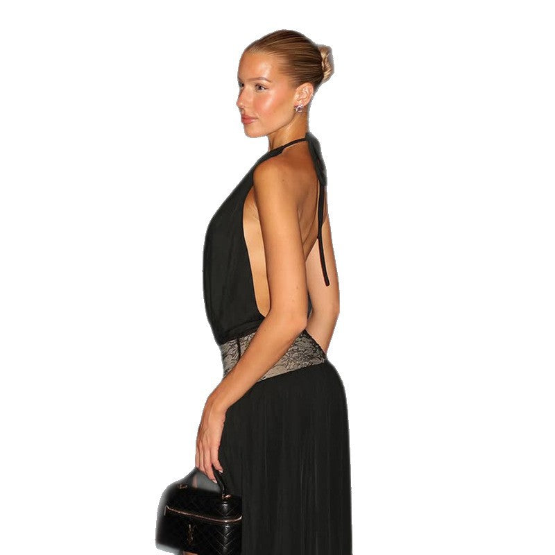 Damen Elegantes Maxikleid mit Spitzenakzenten EB