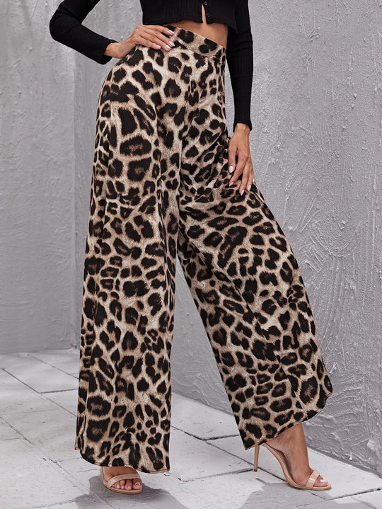 Damen Weitbeinige Hose im trendigen Leopardenmuster EB