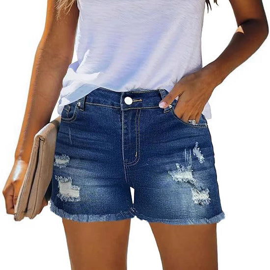 Damen Destroyed Denim-Shorts mit fransigen Säumen und lässigem Schnitt EB