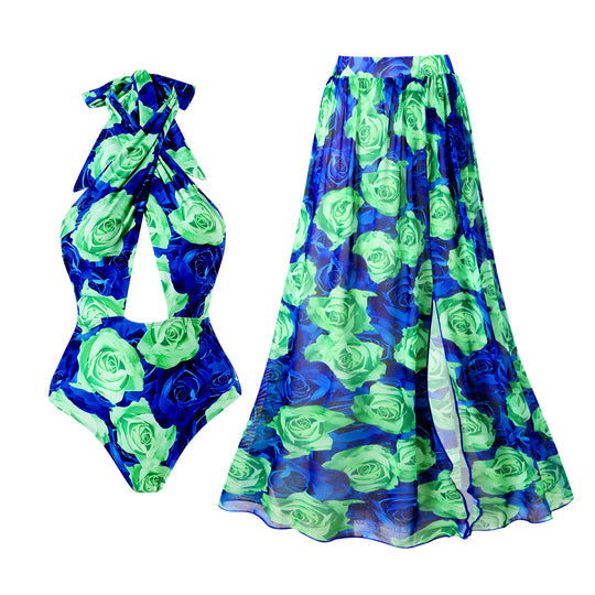 Damen Badeanzug mit innovativem Schnitt und floralem Design EB
