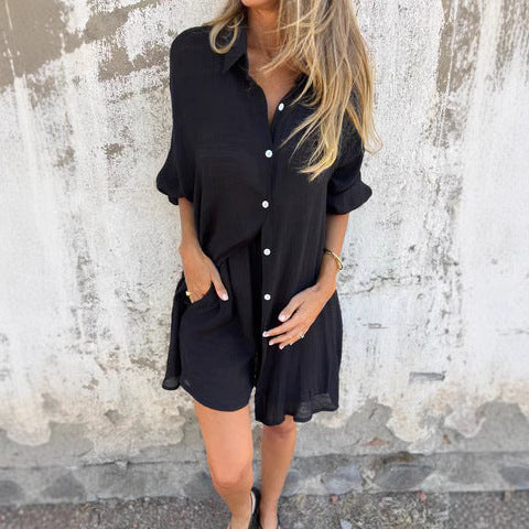 Damen Blusen-Shorts-Set mit Oversize-Schnitt – EB