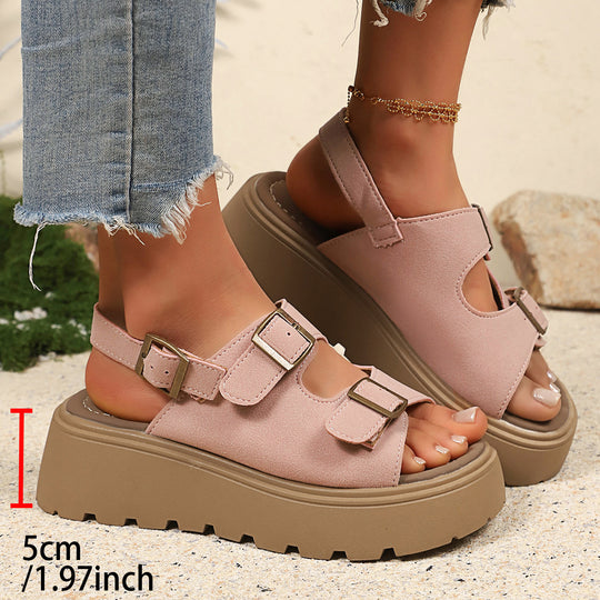 Damen Modische Plateau-Sandalen mit verstellbaren Riemen und anatomischem Fußbett EB