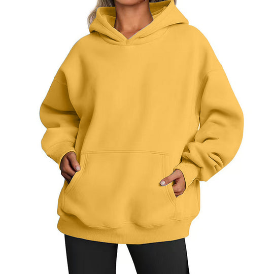 Damen nan Oversize-Kapuzenpullover mit Raglanärmeln, Kängurutasche und weichem Fleece-Innenfutter EB