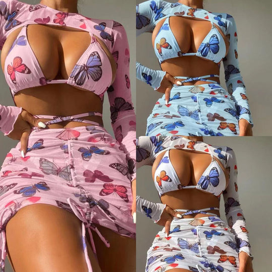 Damen Bikini mit langen Ärmeln und Cut-Out Design EB
