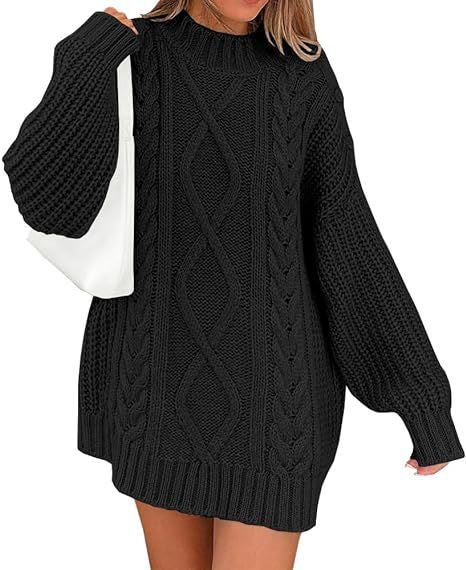Damen Grobstrick Pulloverkleid mit asymmetrischem Saum und Zopfdesign EB