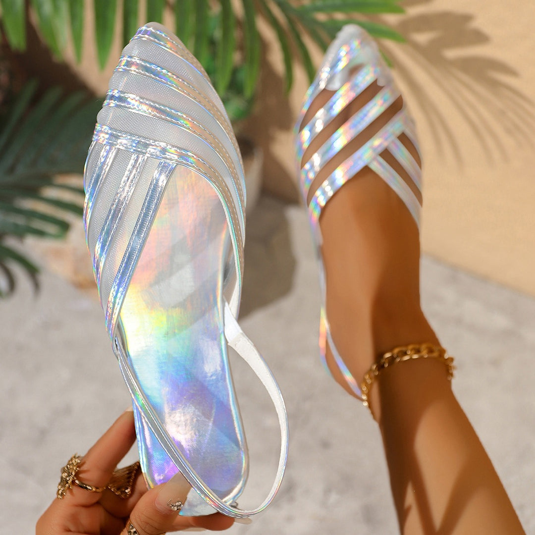Damen Glitzernde und luftige Riemchen-Ballerinas EB