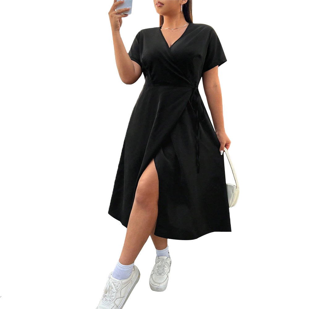 Damen Wickelkleid mit elegantem Schlitz und taillierter Silhouette EB