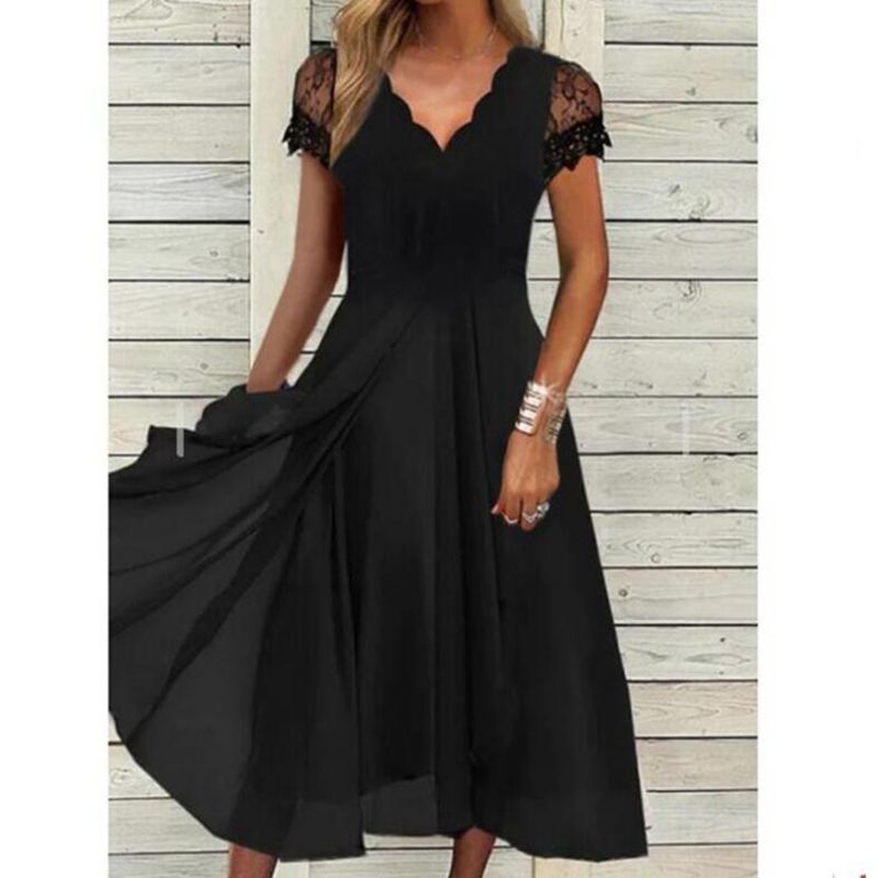 Damen Elegantes Cocktailkleid mit Spitzenärmeln und A-Linien Schnitt Heidi-Mode