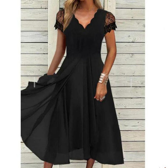 Damen Elegantes Cocktailkleid mit Spitzenärmeln und A-Linien Schnitt Heidi-Mode