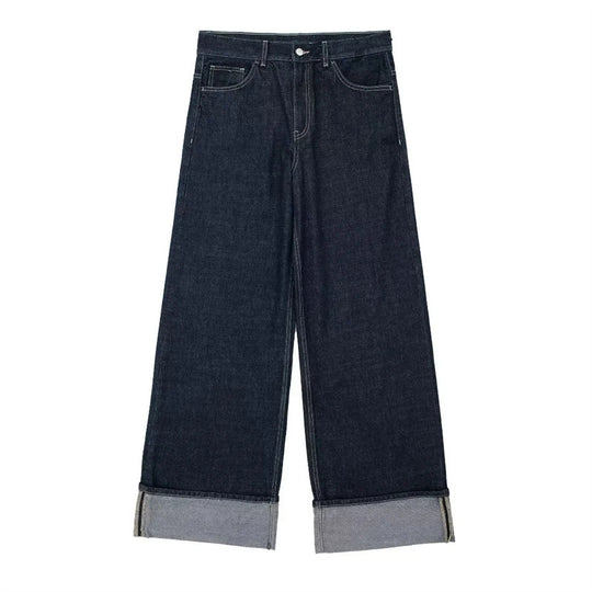 Damen Weit geschnittene Denim-Hose mit modischem Aufschlag EB