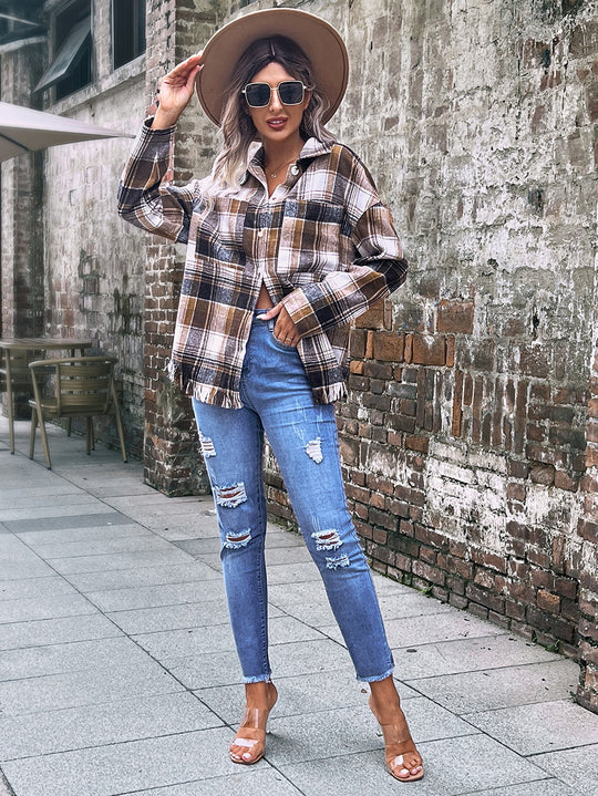 Damen Übergroße Karomuster Jacke EB