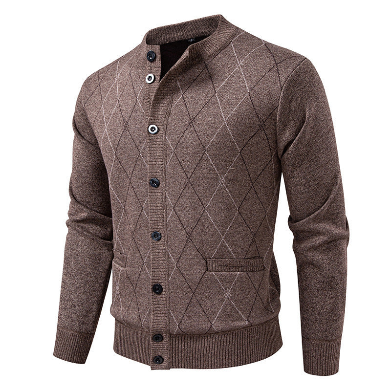 Herren Strickjacke mit modernem Rautenmuster und praktischen Taschen EB