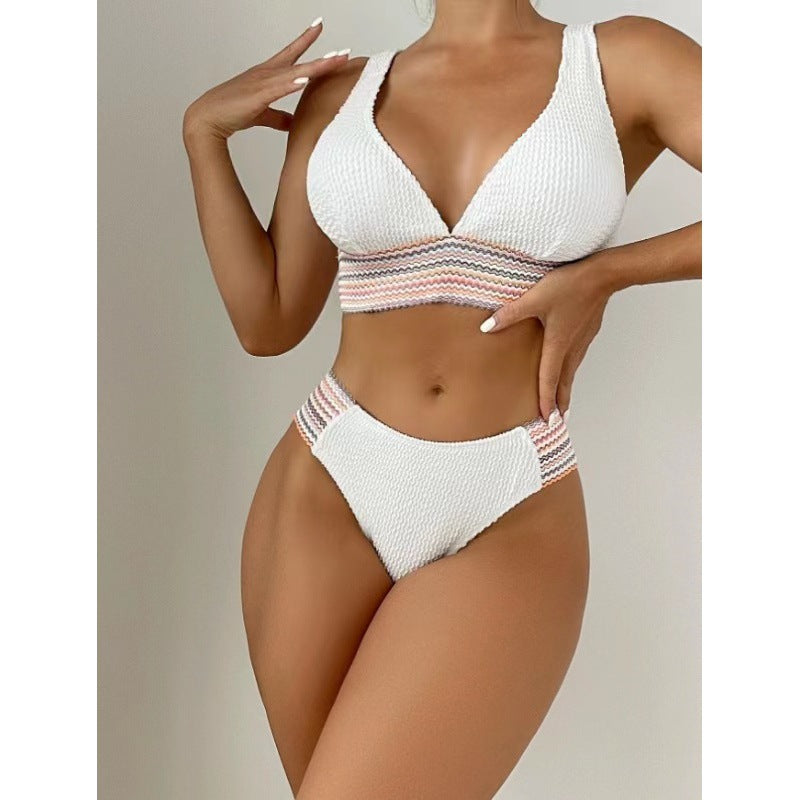 Damen Wellenmuster Bikini-Set mit tiefem V-Ausschnitt EB