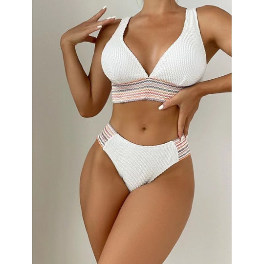 Damen Wellenmuster Bikini-Set mit tiefem V-Ausschnitt EB