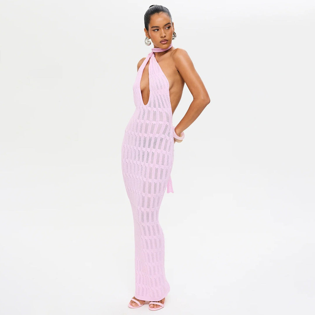 Damen trendiges Netzkleid mit Bindegürtel EB