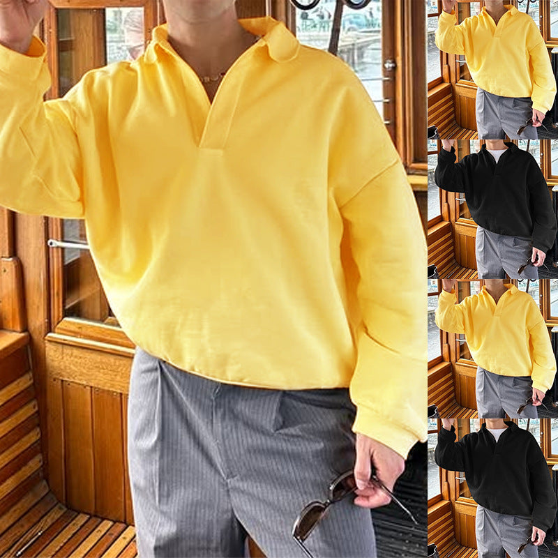 Unisex nan locker geschnittener V-Ausschnitt-Sweatpullover mit Hemdkragen aus Baumwollfleece EB