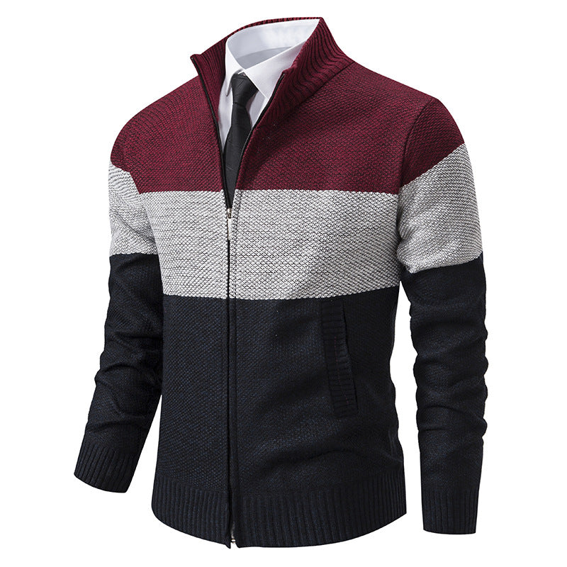 Herren modische Strickjacke mit hohem Kragen und modernem Reißverschluss EB
