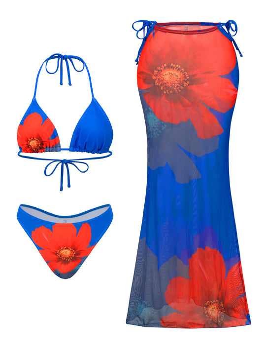 Damen Triangel-Bikini mit floralem und tierischem Muster EB