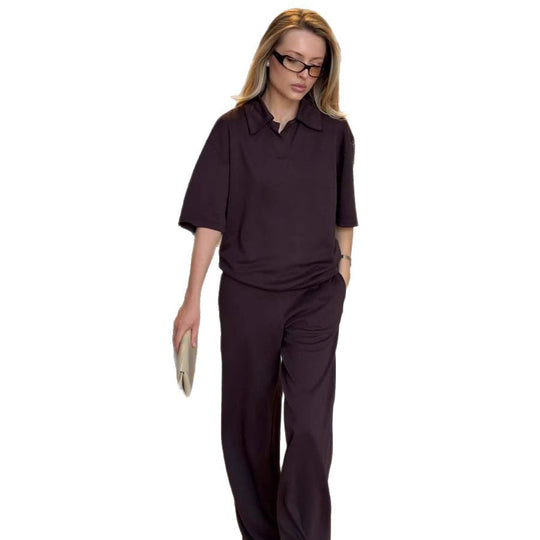 Damen Loungewear-Set mit offenem Polokragen und weiter Komforthose EB