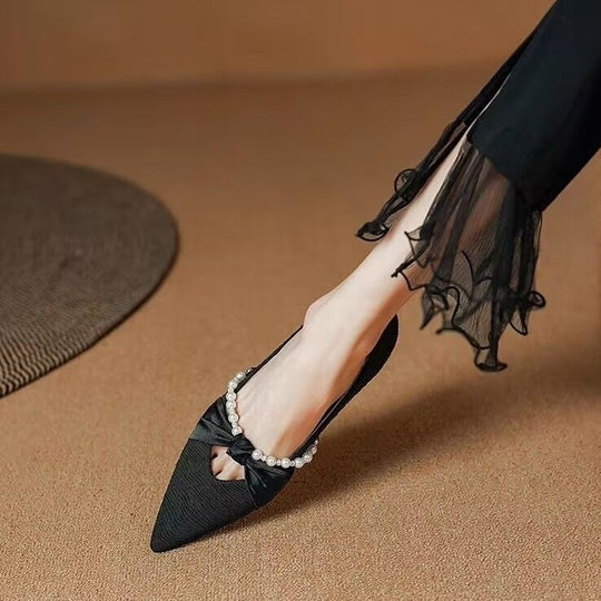 Damen Ballerinas mit zartem Schleifen- und Perlenschmuck EB