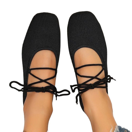 Damen elegante Ballerinas mit geschmackvollem Schnürdesign EB