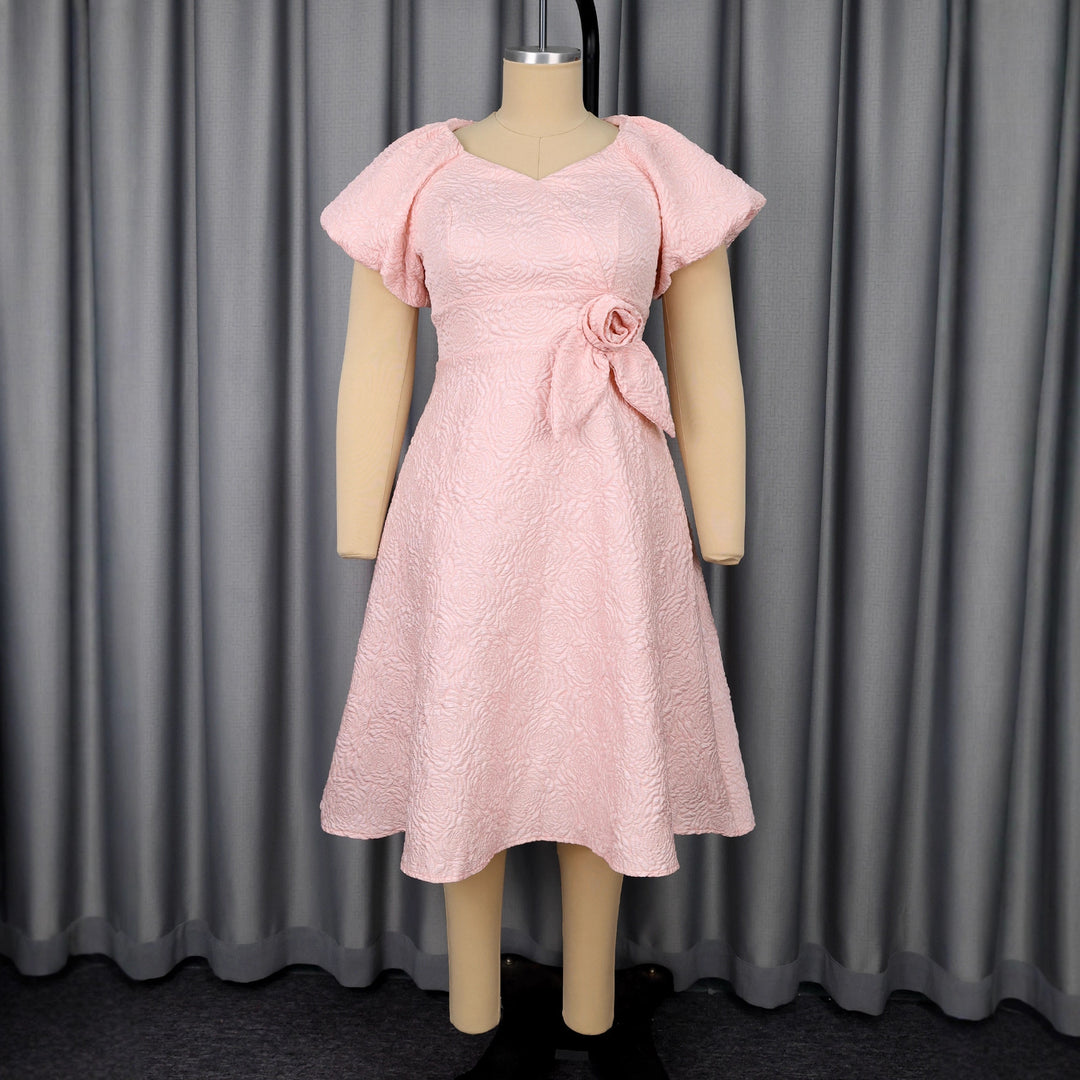 Damen Kleid mit voluminösen Puffärmeln und eleganter Schleifenapplikation EB
