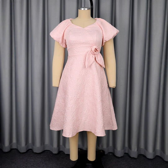 Damen Kleid mit voluminösen Puffärmeln und eleganter Schleifenapplikation EB