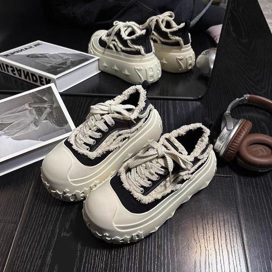 Damen Plüschige Chunky Sneakers mit dicker Sohle EB