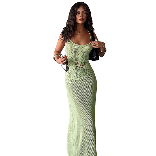 Damen Langes Häkelkleid mit verführerischem Rückenausschnitt EB