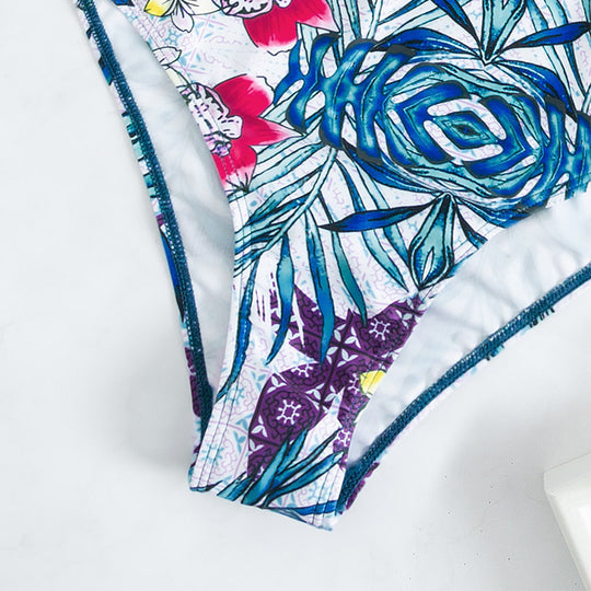 Damen Einteiler Badeanzug mit dekorativem Blumenmuster und strukturierter Taille EB