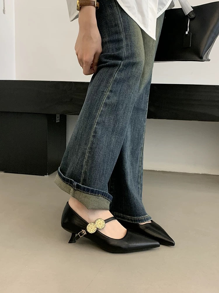 Damen elegante Sling-Pumps mit modischer Schnalle und hochwertigem Leder EB