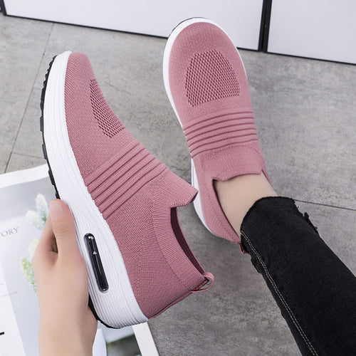 Damen Komfortable Slip-On Sneakers mit atmungsaktiver Strickoberfläche und dämpfender Sohle EB