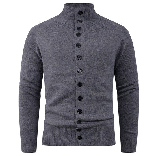 Herren Strickjacke mit modernem Stehkragen und Knopfverschluss EB