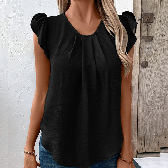 Damen Elegantes Oberteil mit Puffärmeln und V-Ausschnitt EB