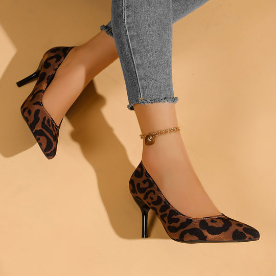 Damen spitze Wildleder-Pumps mit Leopardenmuster EB