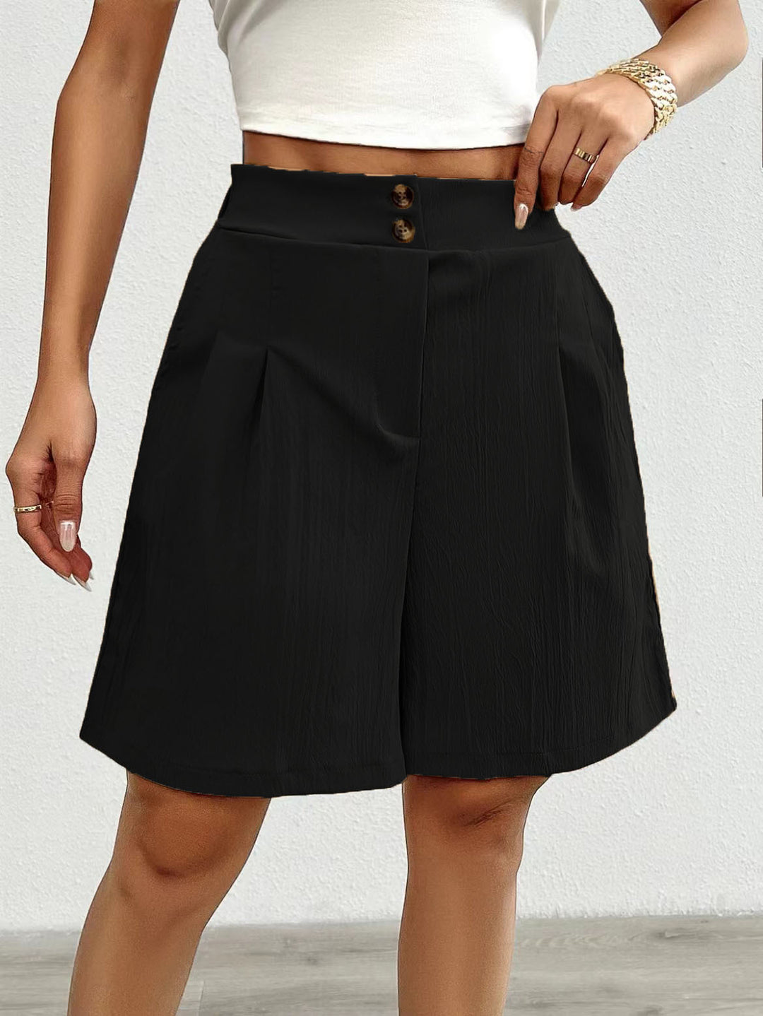 Damen modische Shorts mit hohem Bund und eleganten Faltendetails EB