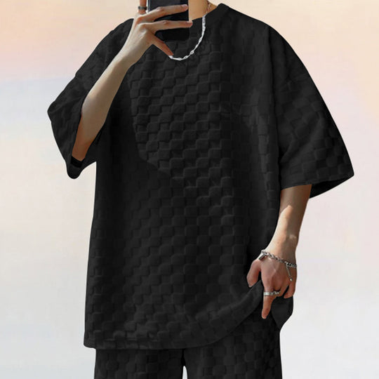 Herren lässiges Kurzarmshirt aus strukturierter Baumwolle EB