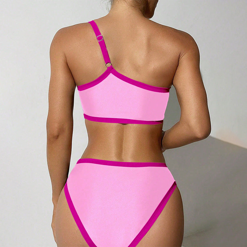 Damen asymmetrisches Bikini-Set mit modischen Kontrastnähten EB