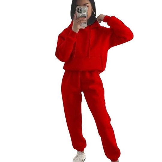 Damen nan kuscheliger Oversize-Kapuzenpullover und Highwaist-Jogginghose Set EB