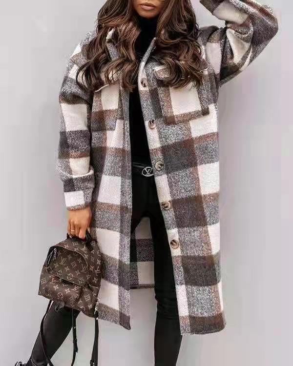 Damen Karierter Oversized-Hemd-Mantel mit praktischen Taschen EB
