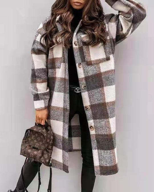 Damen Karierter Oversized-Hemd-Mantel mit praktischen Taschen EB