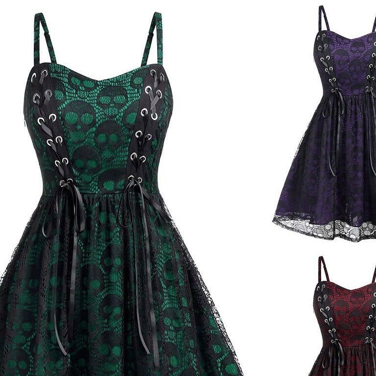 Damen Skaterkleid mit Spitzenoberteil und Schnürdetails EB