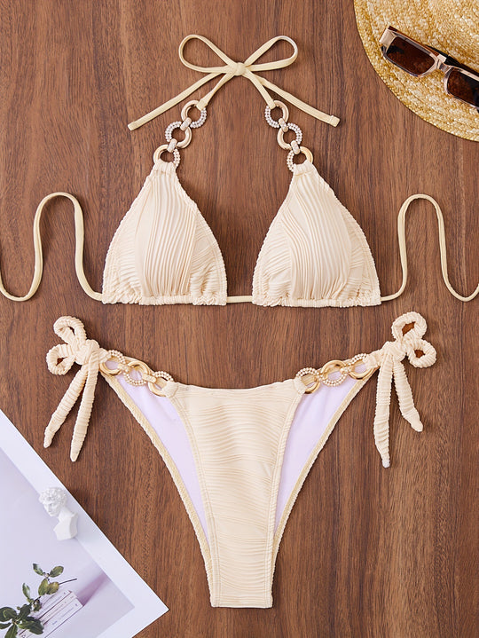 Damen Triangel-Bikini mit raffiniertem Rüschendesign und hochwertigen Ringdetails EB