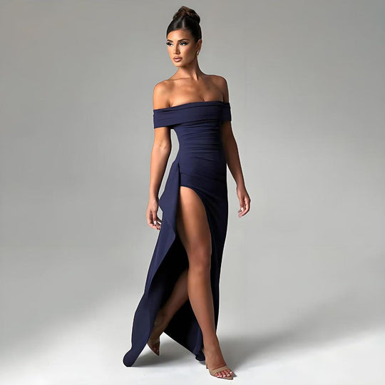 Damen Elegantes Off-Shoulder Abendkleid mit hohem Schlitz und tailliertem Schnitt EB