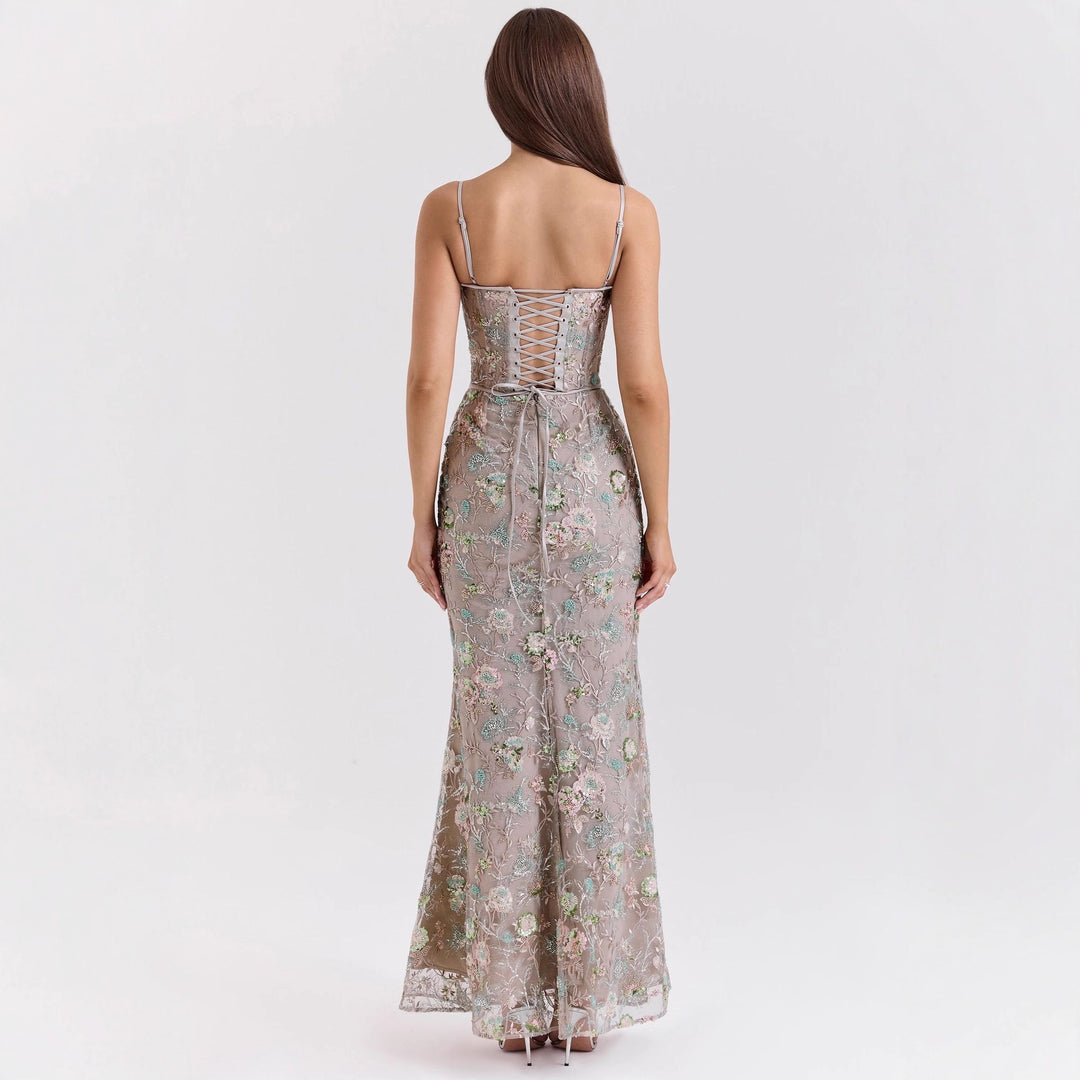Damen nan besticktes Corsagenabendkleid mit transparenter Spitze und figurbetonter Silhouette EB